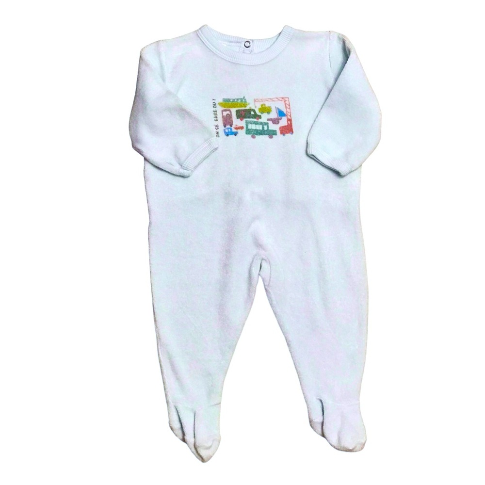 🆕 Petit Bateau Blue Terry Car Print Footie
